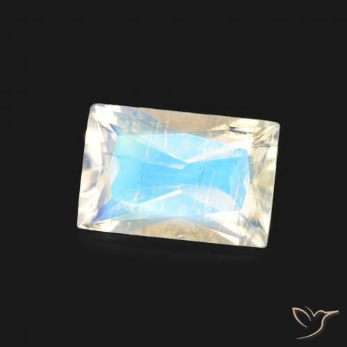 0.46 ct White Rainbow Moonstone Stone, Natural Rainbow Moonstone in Baguette Scissor Cut Shape for Sale