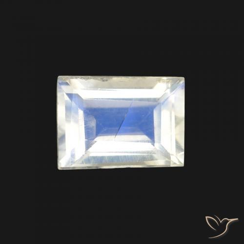 1.00ct Natural Bluish White Rainbow Moonstone, Baguette, Transparent