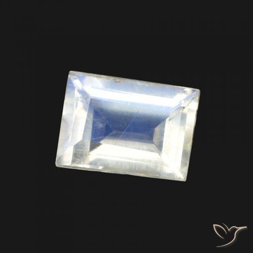 1.00 ct White Rainbow Moonstone Stone, Natural Rainbow Moonstone in Baguette Facet Shape for Sale