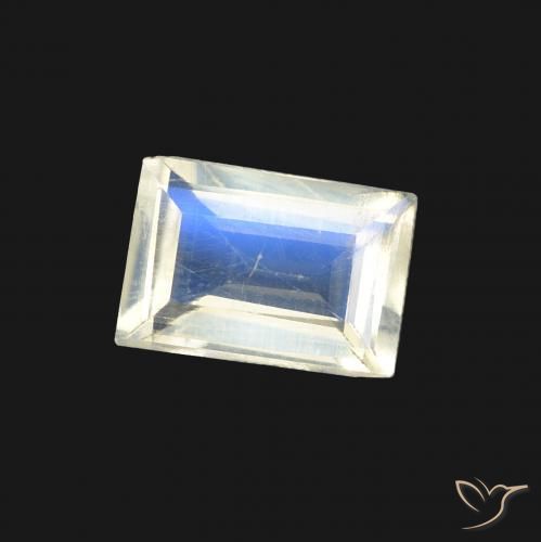 0.72 ct White Rainbow Moonstone Stone, Natural Rainbow Moonstone in Baguette Facet Shape for Sale