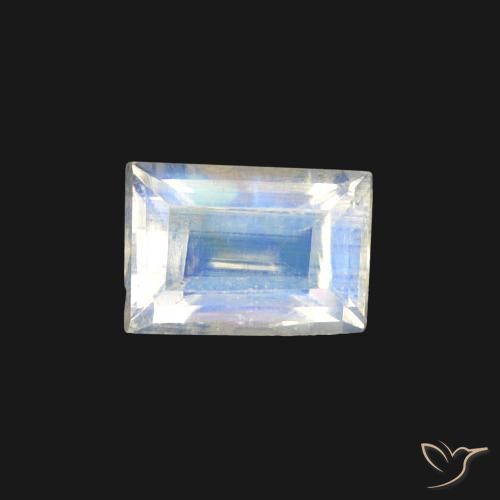 0.57ct Natural Bluish White Rainbow Moonstone, Baguette, Transparent