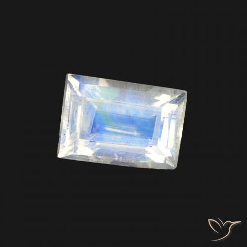0.57 ct White Rainbow Moonstone Stone, Natural Rainbow Moonstone in Baguette Facet Shape for Sale