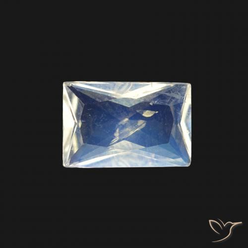0.45ct Natural Bluish White Rainbow Moonstone, Baguette, Transparent