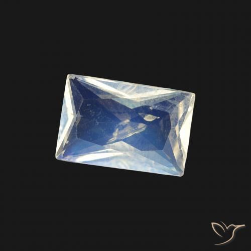 0.45 ct White Rainbow Moonstone Stone, Natural Rainbow Moonstone in Baguette Scissor Cut Shape for Sale