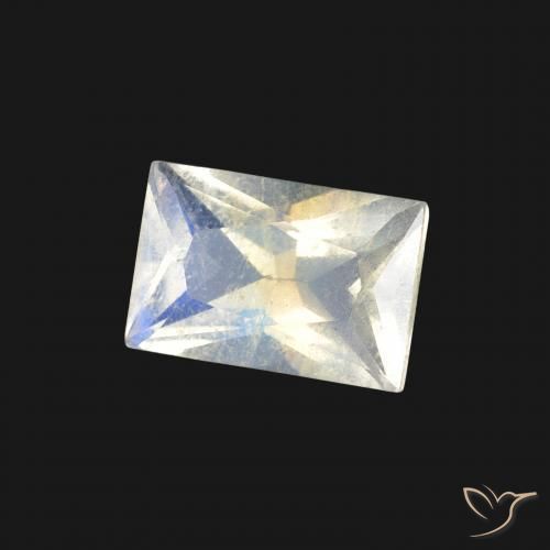 0.54 ct White Rainbow Moonstone Stone, Natural Rainbow Moonstone in Baguette Scissor Cut Shape for Sale