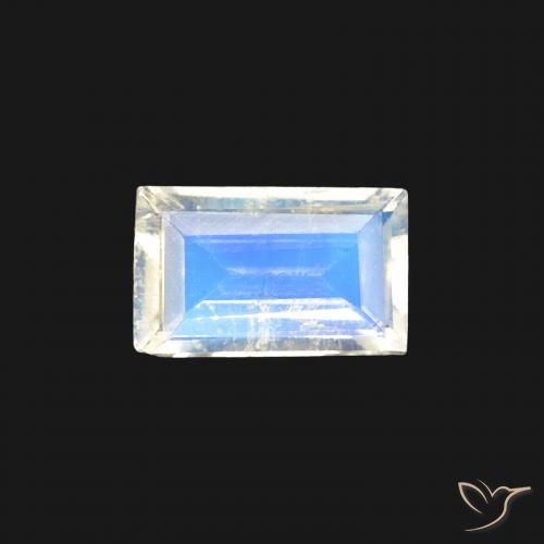 0.34ct Natural Bluish White Rainbow Moonstone, Baguette, Transparent