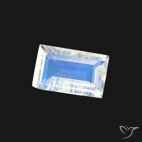 0.34 ct White Rainbow Moonstone Stone, Natural Rainbow Moonstone in Baguette Facet Shape for Sale