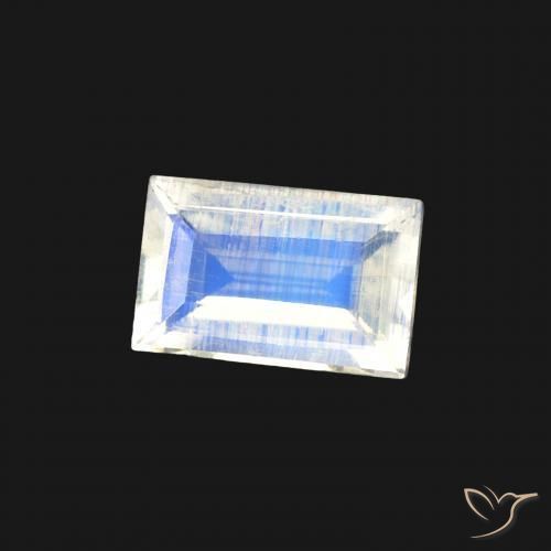 0.44 ct White Rainbow Moonstone Stone, Natural Rainbow Moonstone in Baguette Facet Shape for Sale