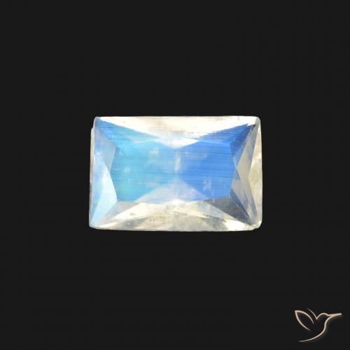 0.37ct Natural Bluish White Rainbow Moonstone, Baguette, Transparent