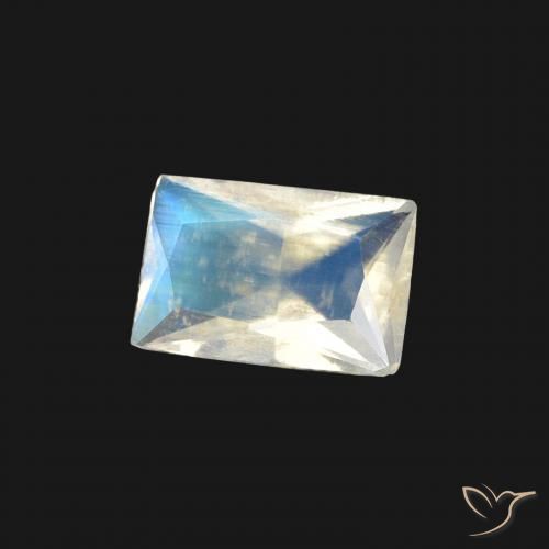 0.37 ct White Rainbow Moonstone Stone, Natural Rainbow Moonstone in Baguette Scissor Cut Shape for Sale