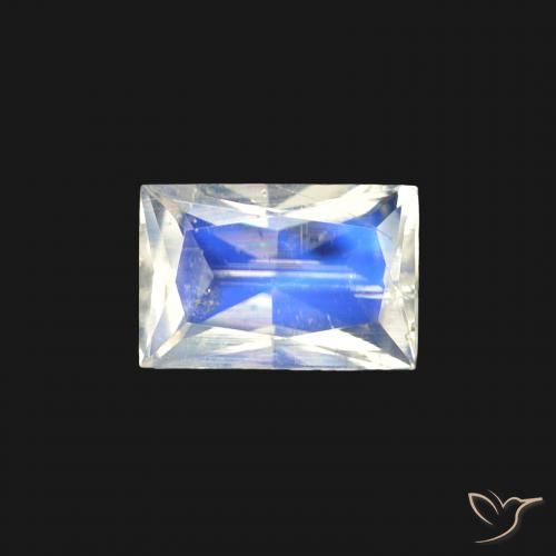 0.45ct Natural Bluish White Rainbow Moonstone, Baguette, Transparent