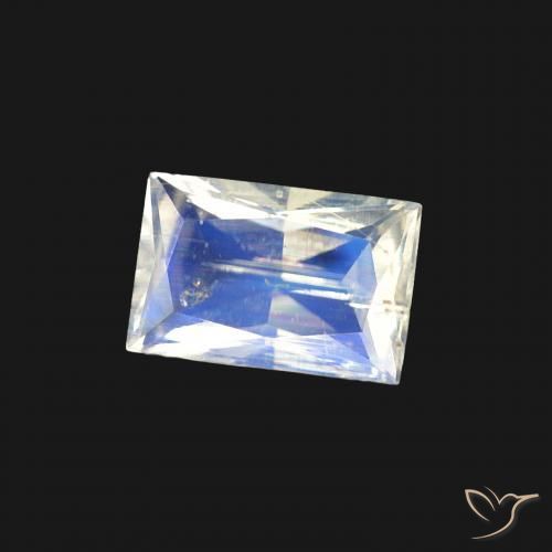 0.45 ct White Rainbow Moonstone Stone, Natural Rainbow Moonstone in Baguette Scissor Cut Shape for Sale