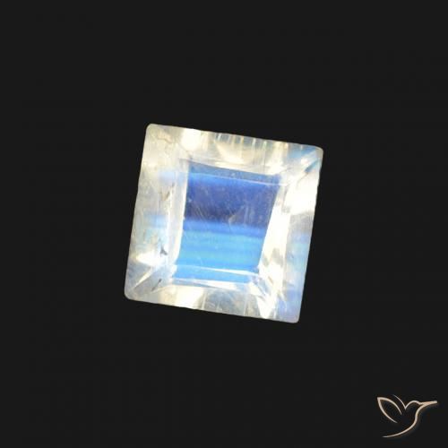 0.26 ct White Rainbow Moonstone Stone, Natural Rainbow Moonstone in Square Facet Shape for Sale