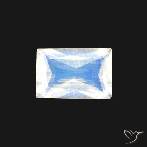 0.45ct Natural Bluish White Rainbow Moonstone, Baguette, Transparent