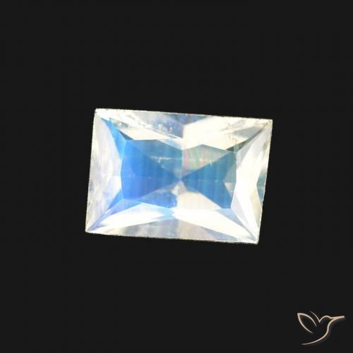 0.40 ct White Rainbow Moonstone Stone, Natural Rainbow Moonstone in Baguette Scissor Cut Shape for Sale