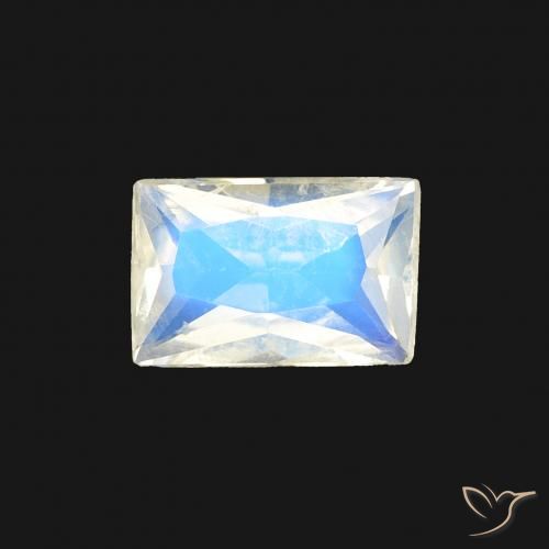 0.50ct Natural Bluish White Rainbow Moonstone, Baguette, Transparent