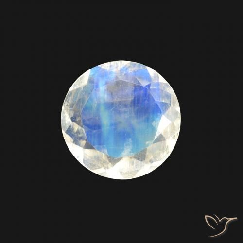 0.40ct Natural Bluish White Rainbow Moonstone, Round, Transparent