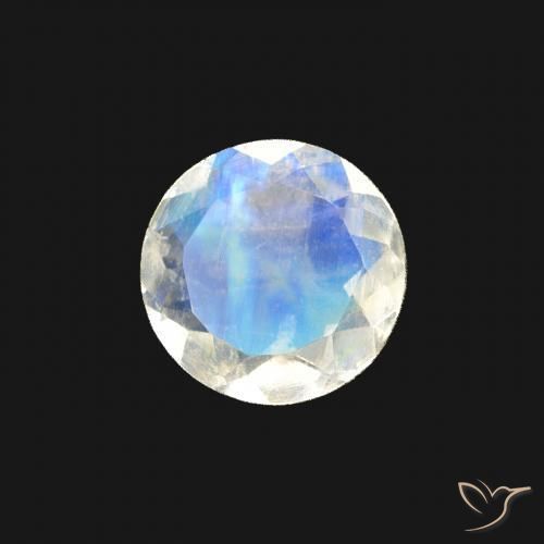 0.40 ct White Rainbow Moonstone Stone, Natural Rainbow Moonstone in Round Facet Shape for Sale