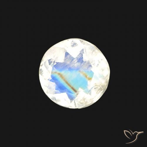 0.46 ct White Rainbow Moonstone Stone, Natural Rainbow Moonstone in Round Facet Shape for Sale