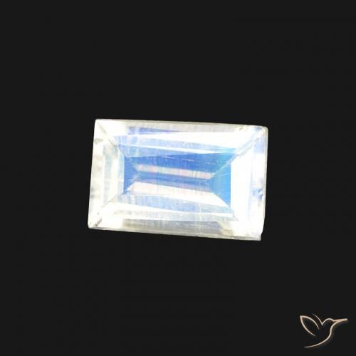 0.41 ct White Rainbow Moonstone Stone, Natural Rainbow Moonstone in Baguette Facet Shape for Sale