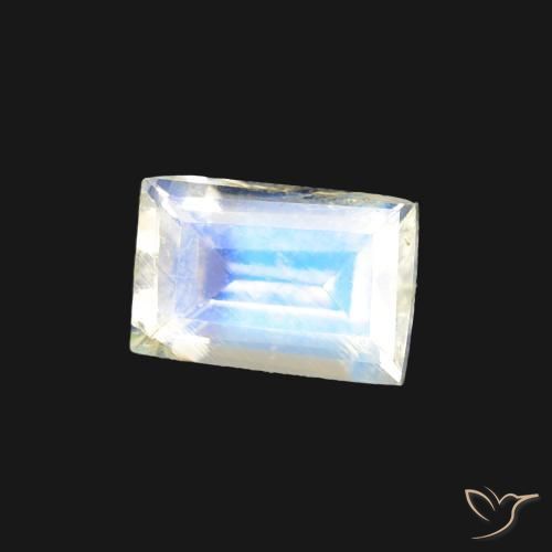 0.54 ct White Rainbow Moonstone Stone, Natural Rainbow Moonstone in Baguette Facet Shape for Sale