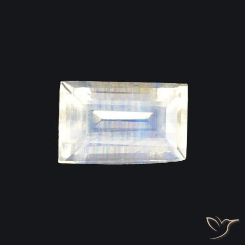 0.54ct Natural Bluish White Rainbow Moonstone, Baguette, Transparent