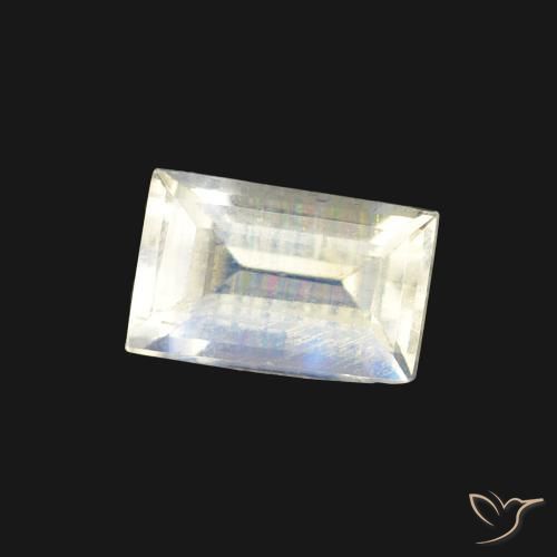 0.54 ct White Rainbow Moonstone Stone, Natural Rainbow Moonstone in Baguette Facet Shape for Sale