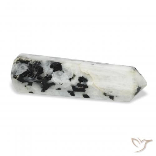 Rainbow Moonstone Gemstone in 39.7 x 11.9 mm Size for Sale, Rainbow Moonstone Stone in White with Black Color