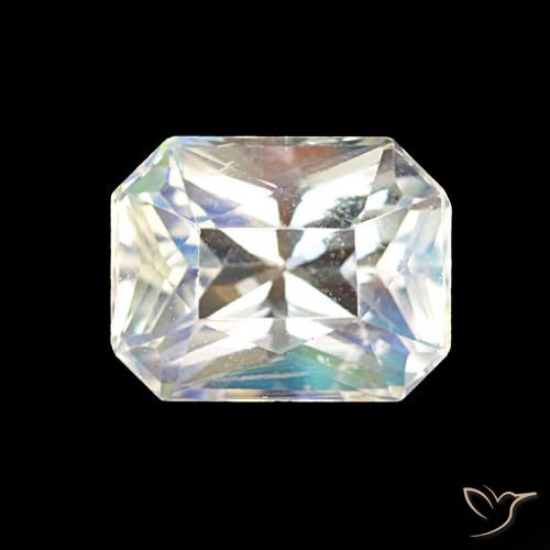 1.91ct Natural Multicolor White Rainbow Moonstone, Emerald Cut, VS