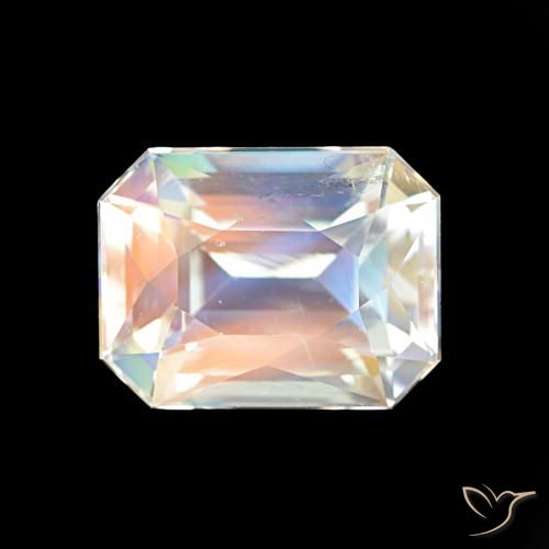2.47ct Multicolor White Rainbow Moonstone, Emerald Cut, VVS-VS
