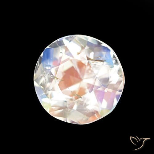 1.39 ct White Rainbow Moonstone Stone, Natural Rainbow Moonstone in Round Facet Shape for Sale