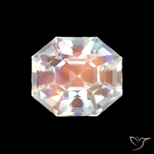 2.19ct Natural Multicolor White Rainbow Moonstone, Emerald Cut, VS