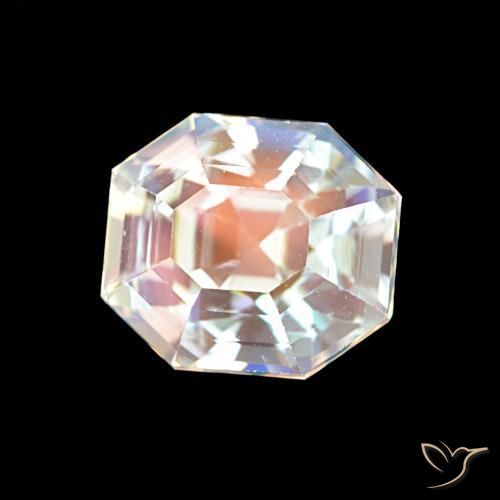 2.19 ct White Rainbow Moonstone Stone, Natural Rainbow Moonstone in Octagon Step Cut Shape for Sale