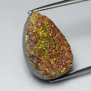 12.55 ct Multicolor Rainbow Pyrite Gemstone, Rainbow Pyrite Gem in Pear Crystal Cluster Shape for Sale.