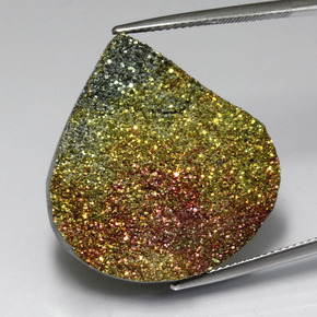 33.73 ct Multicolor Rainbow Pyrite Gemstone, Rainbow Pyrite Gem in Pear Crystal Cluster Shape for Sale.