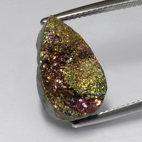 7.82 ct Multicolor Rainbow Pyrite Gemstone, Rainbow Pyrite Gem in Pear Crystal Cluster Shape for Sale.