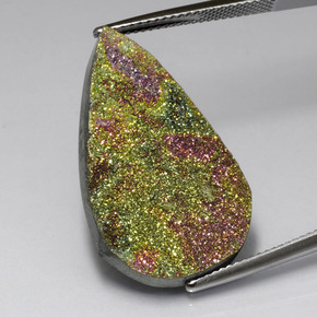 16.45 ct Multicolor Rainbow Pyrite Gemstone, Rainbow Pyrite Gem in Pear Crystal Cluster Shape for Sale.