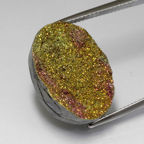 18.80 ct Multicolor Rainbow Pyrite Gemstone, Rainbow Pyrite Gem in Oval Crystal Cluster Shape for Sale.
