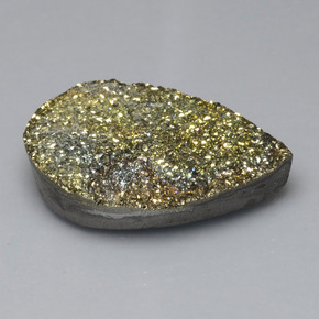 36.37 ct Yellow Rainbow Pyrite Stone, Natural Rainbow Pyrite in Pear Crystal Cluster Shape for Sale
