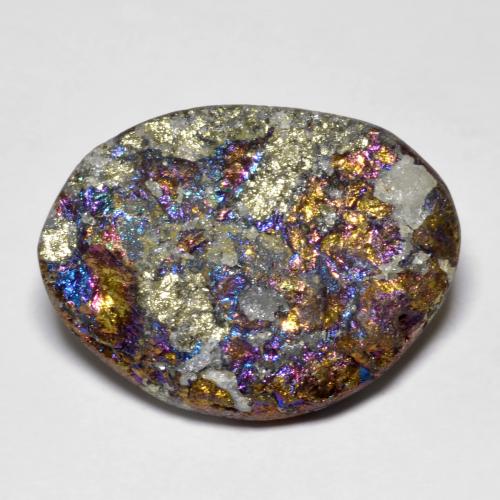 Pirita Arco Iris Multicolor Elegante grupo de cristal de 25.58 ct de Rusia, dimensión 21,6 x 16,3mm, piedra preciosa natural No tratado, claridad Opaco, Pirita Arco Iris de 1 pieza en color Multicolor, dureza Mohs de 6 - 6.5, Photo A