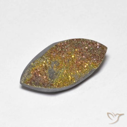 4.38 ct Multicolor Rainbow Pyrite Stone, Natural Rainbow Pyrite in Marquise Crystal Cluster Shape for Sale