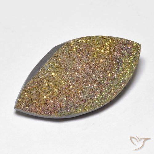 14.45 ct Multicolor Rainbow Pyrite Stone, Natural Rainbow Pyrite in Marquise Crystal Cluster Shape for Sale