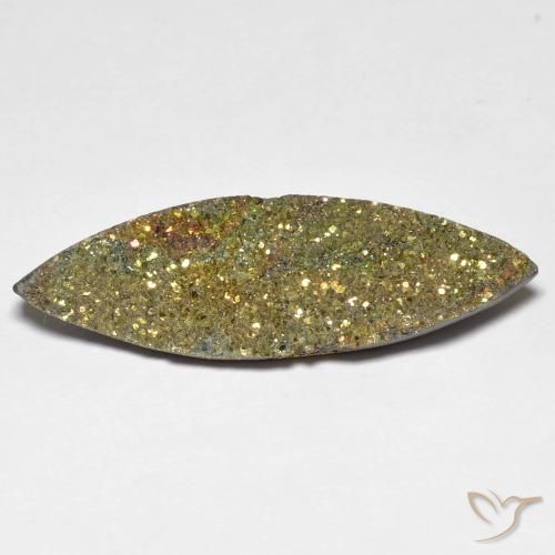 29,8 x 9,3mm marquise schliff mehrfarbiger Regenbogen-Pyrit aus Russland, Gewicht von 9,73 ct, natürlicher Edelstein in Opaque Reinheit, 1 Stück marquise schliff Regenbogen-Pyrit - Farbe: Mehrfarbig, Mohs-Härte von 6 - 6,5, Photo A