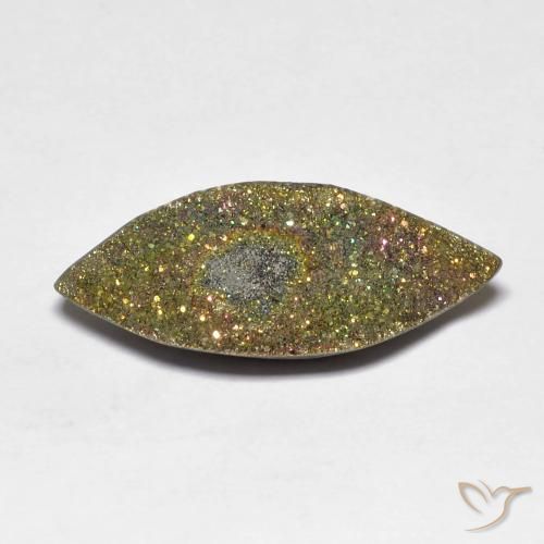 20,7 x 8,1mm marquise schliff mehrfarbiger Regenbogen-Pyrit aus Russland, Gewicht 5,48 ct, 1 Stück Regenbogen-Pyrit - Farbe: Mehrfarbig, natürlicher Edelstein in Opaque Reinheit, Mohs-Härte von 6 - 6,5, Photo A