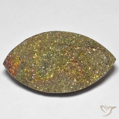30 x 16,4mm marquise schliff mehrfarbiger Regenbogen-Pyrit aus Russland, Gewicht 25,84 ct, 1 Stück Regenbogen-Pyrit - Farbe: Mehrfarbig, natürlicher Edelstein in Opaque Reinheit, Mohs-Härte von 6 - 6,5, Photo A