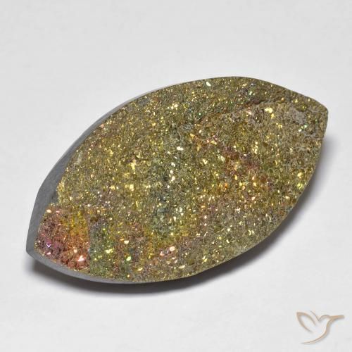 25.84 ct Multicolor Rainbow Pyrite Stone, Natural Rainbow Pyrite in Marquise Crystal Cluster Shape for Sale