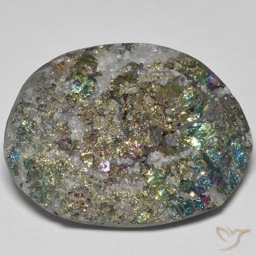 43,56 ct fancy-schliff mehrfarbiger Regenbogen-Pyrit aus Russland, Größe 27,2x20,2 mm, Garantiert natürlicher Edelstein, Opaque Reinheit, 1 Stück Regenbogen-Pyrit in Mehrfarbig Farbe, Mohs-Härte von 6 - 6,5, Photo A