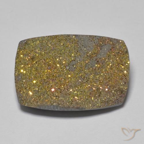 17,9 x 11,8mm baguetteschliff mehrfarbiger Regenbogen-Pyrit aus Russland, Gewicht 12,24 ct, 1 Stück Regenbogen-Pyrit - Farbe: Mehrfarbig, natürlicher Edelstein in Opaque Reinheit, Mohs-Härte von 6 - 6,5, Photo A