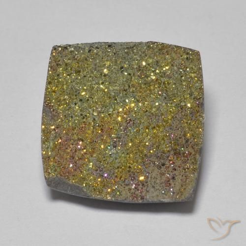 6.15ct Square Crystal Cluster Multicolor Rainbow Pyrite from Russia, Dimension 12.2 x 12.1mm, Opaque Clarity, Natural untreated gemstone, 1pc Rainbow Pyrite in Multicolor Color, Mohs Hardness of 6 - 6.5, Photo A