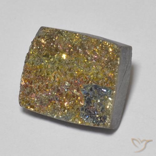 5.14 ct Multicolor Rainbow Pyrite Stone, Natural Rainbow Pyrite in Square Crystal Cluster Shape for Sale
